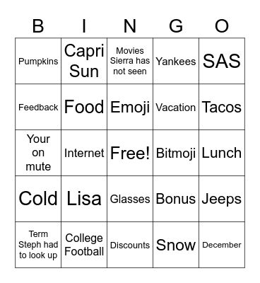 Conference Call Bingo Card