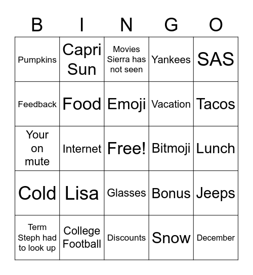 Conference Call Bingo Card