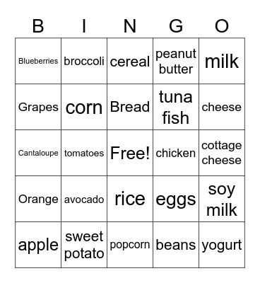 Food Bingo Card