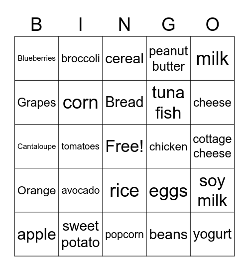 Food Bingo Card