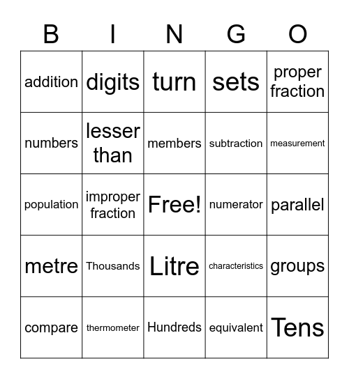 MATH-GO Bingo Card