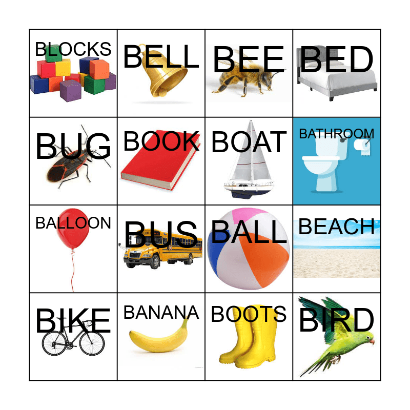 Letter B Bingo Card