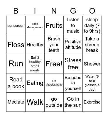 Good Habits Bingo Card