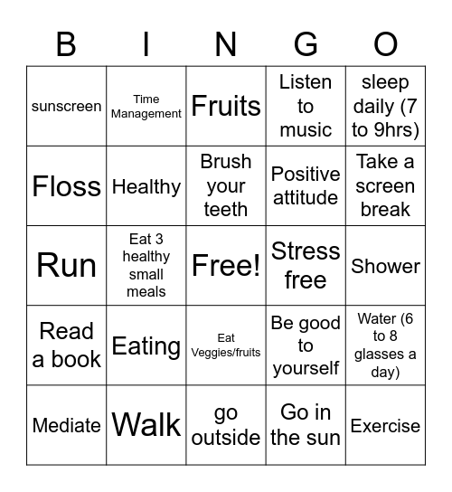 Good Habits Bingo Card