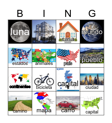 Lugares en español Bingo Card