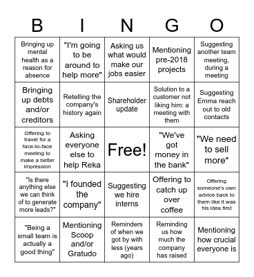 GT Team Meeting Bingo Card