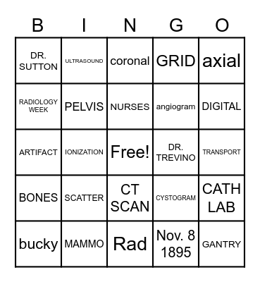 Radiology Bingo Card