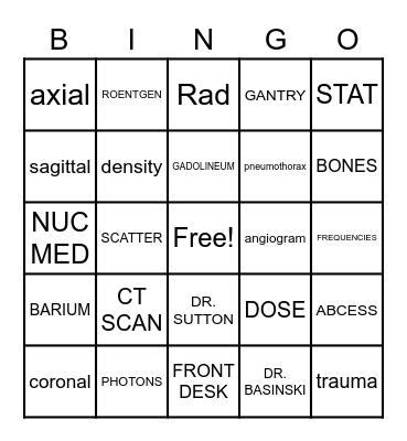 Radiology Bingo Card