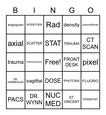 Radiology Bingo Card