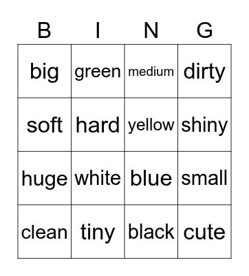 Adjectives Describe Nouns Bingo Card