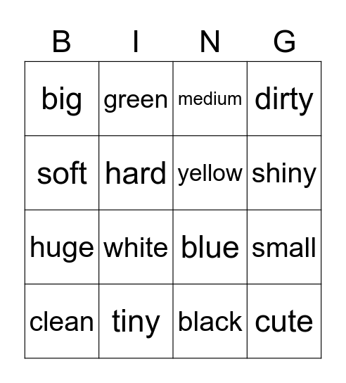 Adjectives Describe Nouns Bingo Card