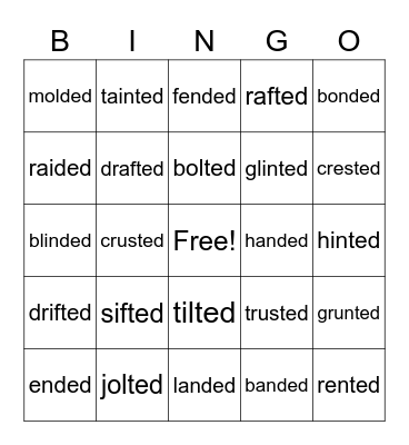 -ed that sounds like /id/ Bingo Card