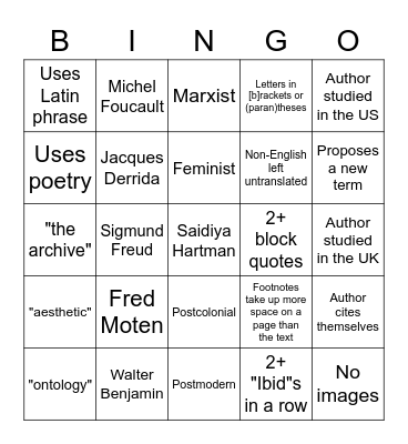 Methods Reading Bingo Card