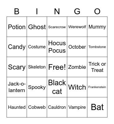 Halloween Bingo Card