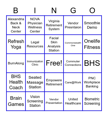 2022 AlexRenew Wellness Fair Bingo Card