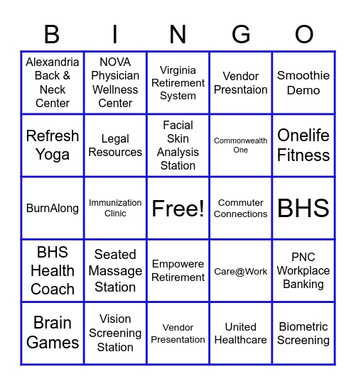 2022 AlexRenew Wellness Fair Bingo Card