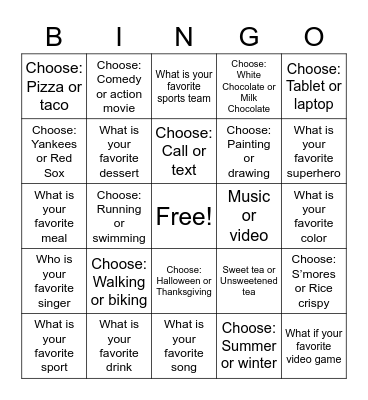 Conversation Starters Bingo Card