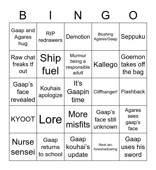 Gaap Goemon part 2: electric boogaloo Bingo Card