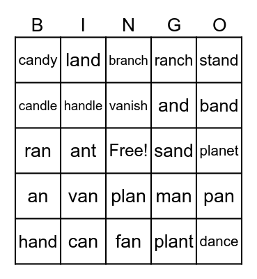 an :  Bingo Card