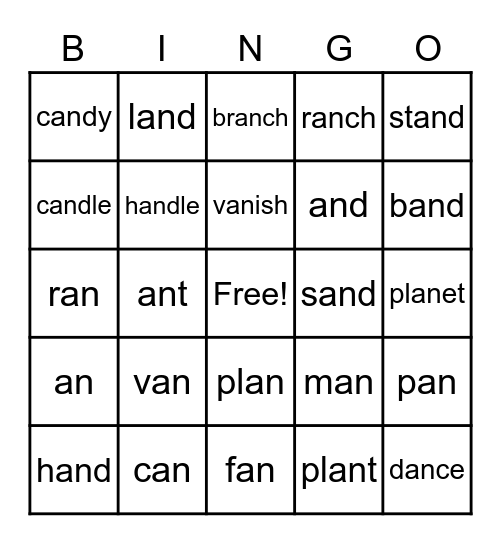 an :  Bingo Card