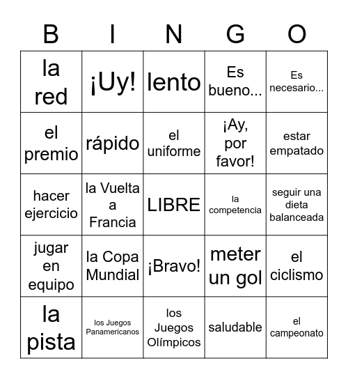 L2 2.1 Vocabulario Bingo Card