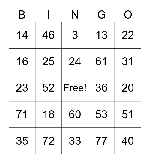 NITA PICNIC Bingo Card