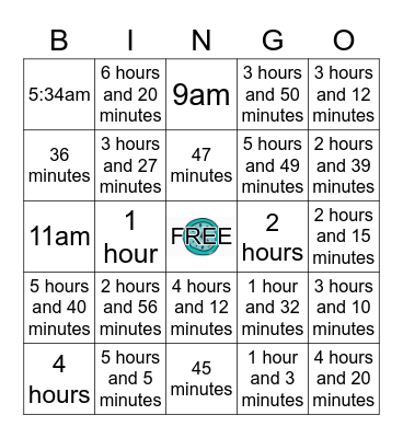 Elapsed Time Bingo Card