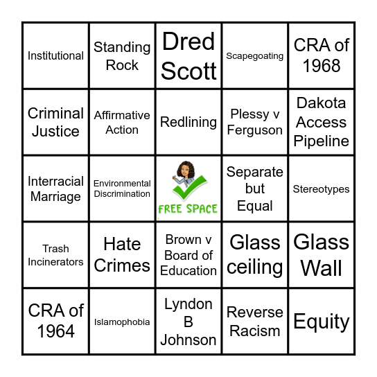 Ethnic Studies - Discrimination Review Bingo Card