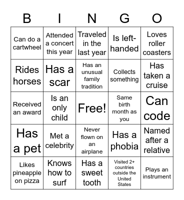 Getting to Know You Bingo Card