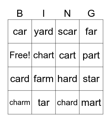 Vowel-R Bingo Card