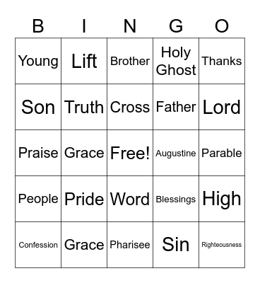 October 23 Worship Bingo  (listen for words and mark them)  No prizes - just for fun Bingo Card