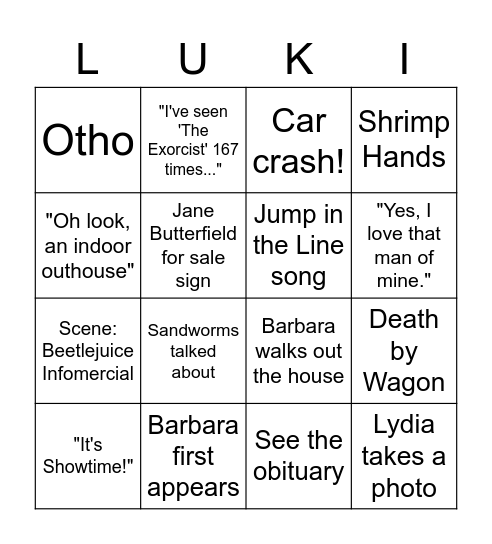 Beetlejuice! Beetlejuice! Beetlejuice! Bingo Card