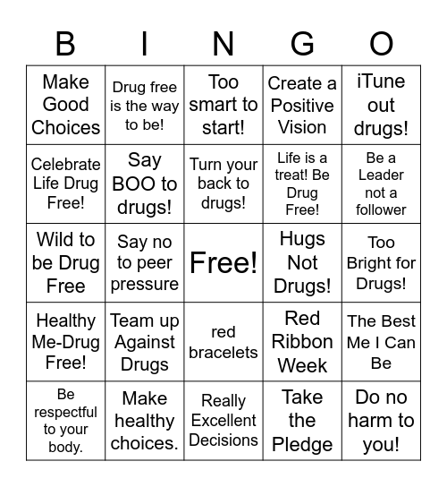 Red Ribbon Week Bingo Card