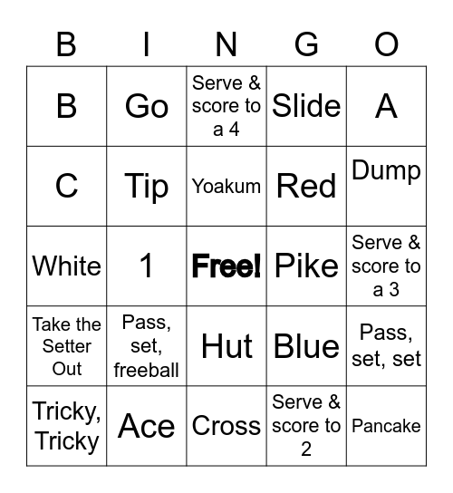 Volleyball Bingo Card