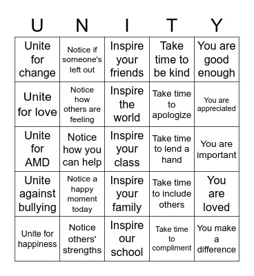 Unity Day Bingo Card