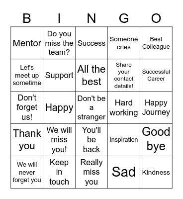 FAREWELL BINGO Card