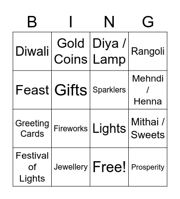 Happy Diwali Bingo Card