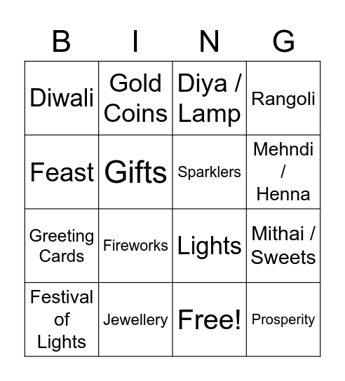 Happy Diwali Bingo Card