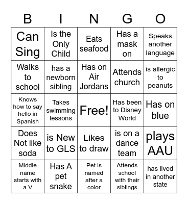 Get To Know ME Bingo Card
