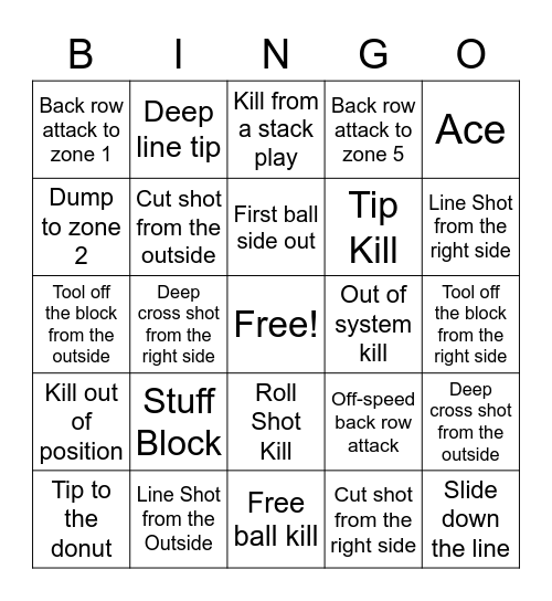 Volleyball BINGO Card