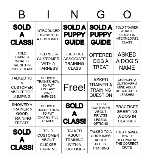 Pet Training Bingo Card
