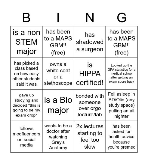 MAPS Bingo Card