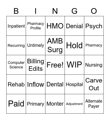 Medicaid Bingo Card