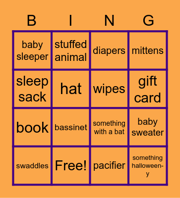 Baby Items Bingo Card