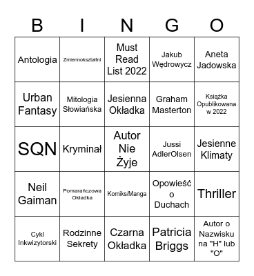 Październikowe Książkowe Bingo Card