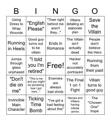Action-Comedy Movie Clichés Bingo Card