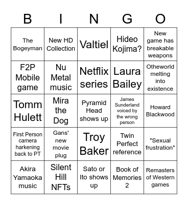 Silent Hill October 2022 show Bingo Card