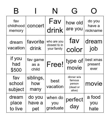 All about Me Bingo Card