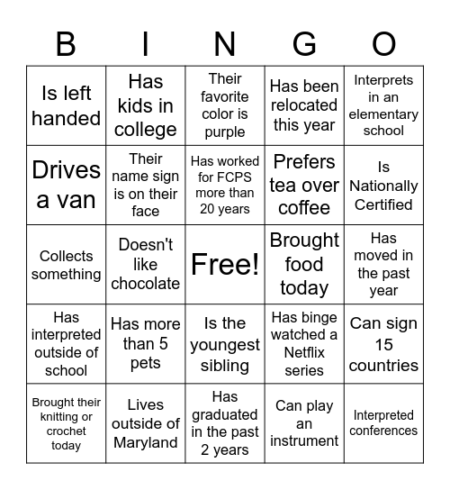 Find someone who... Bingo Card