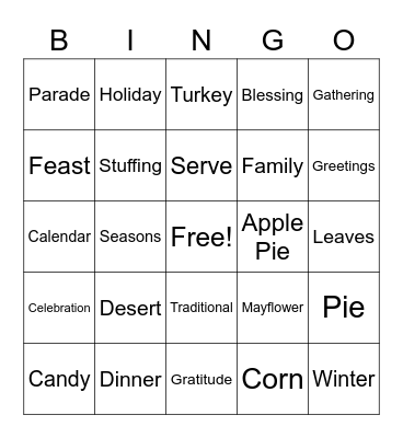 Thanksgiving Bingo Card